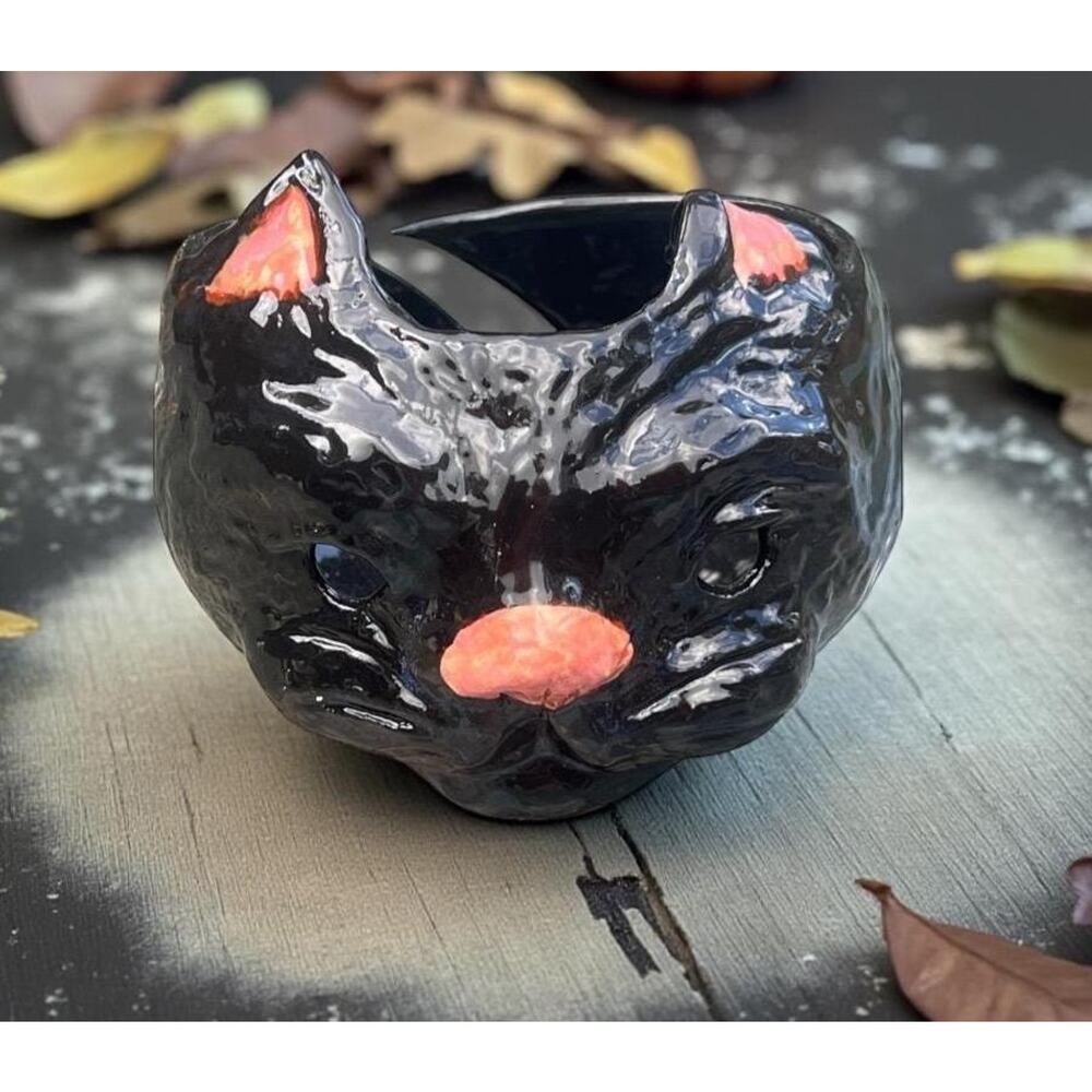 Black Cat Pottery Yarn Bowl/Tea Light or Candle Holder